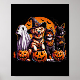 Poster Chien Labrador noir rétro Halloween Citrouille