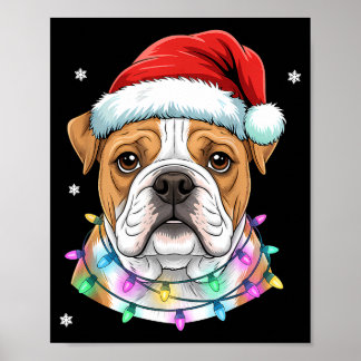 Poster Chien lumières de Noël chapeau de Père Noël Pyjama