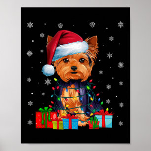 Poster Chien Luminaires de Noël laid Santa Hat Yorkshire