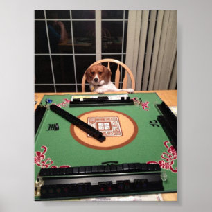 Poster Chien maniant l'affiche habilement de Mahjong