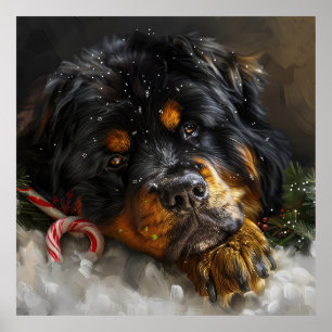 Poster Chien Mastiff Tibétain Noël Festif