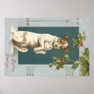 Poster Chien mendiant Holly Noël salutations