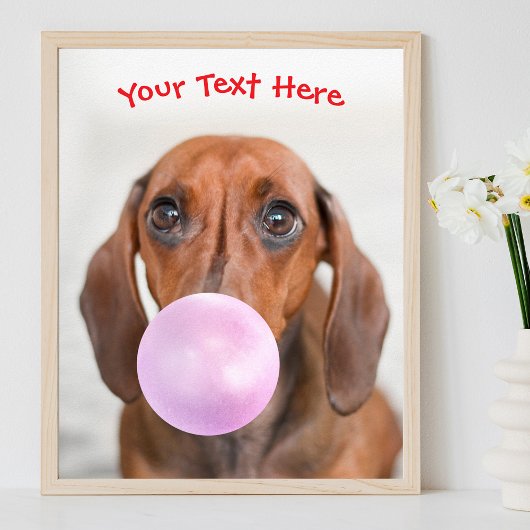 Poster Chien mignon, bulle de gomme, nom ou message