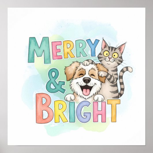 Poster Chien mignon & Chat Merry & Bright (Devant)