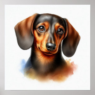 Poster Chien mignon Dachshund en aquarelle
