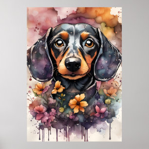 Poster Chien mignon Dachshund en aquarelle