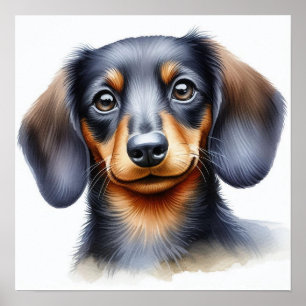 Poster Chien mignon Dachshund en aquarelle