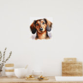 Poster Chien mignon Dachshund en aquarelle (Cuisine)