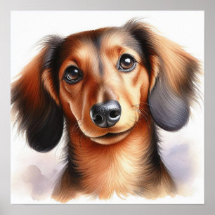 Poster Chien mignon Dachshund en aquarelle