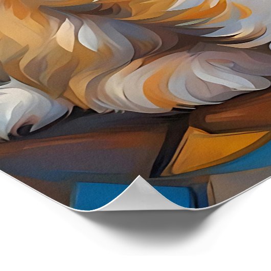 Poster Chien mignon en style Kandinsky - Doré et bleu (Coin)