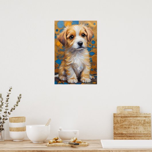 Poster Chien mignon en style Kandinsky - Doré et bleu (Cuisine)