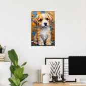Poster Chien mignon en style Kandinsky - Doré et bleu (Bureau à domicile)