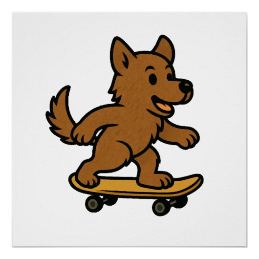 Poster Chien mignon faisant du skateboard (Devant)
