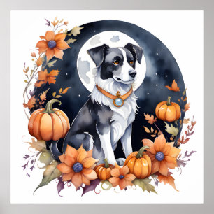 Poster Chien mignon Halloween Floral Moon Canine Lover
