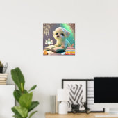 Poster Chien mignon lisant un livre Nursery Art (Bureau à domicile)