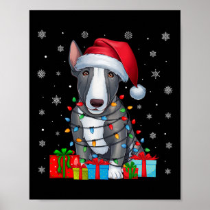 Poster Chien Moche Noël Éclairage Santa Hat Bull Terrier