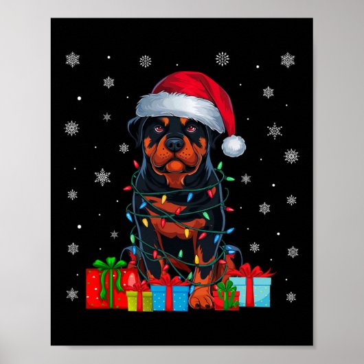 Poster Chien Moche Noël Lumières Santa Hat Rottweiler Chi (Devant)