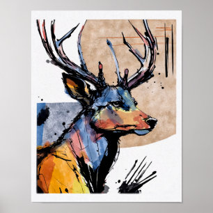 Poster Chien moderne imprimé brun bleu cerf chasse campin