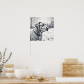 Poster Chien noir et blanc AI Croquis hiver scène (Cuisine)