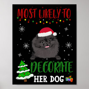 Poster Chien noir Pomeranian Noël le plus susceptible de