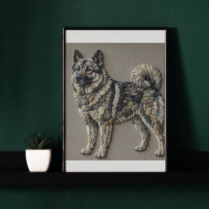 Poster Chien nordique Elkhound Mosaïque Murale en Pierre