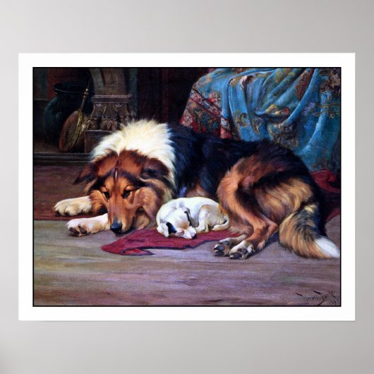 Poster Chien Orphelin avec Collie - Art Vintage (Devant)