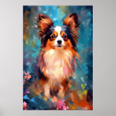 Poster Chien Papillon coloré Art (Devant)
