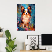 Poster Chien Papillon coloré Art (Bureau à domicile)