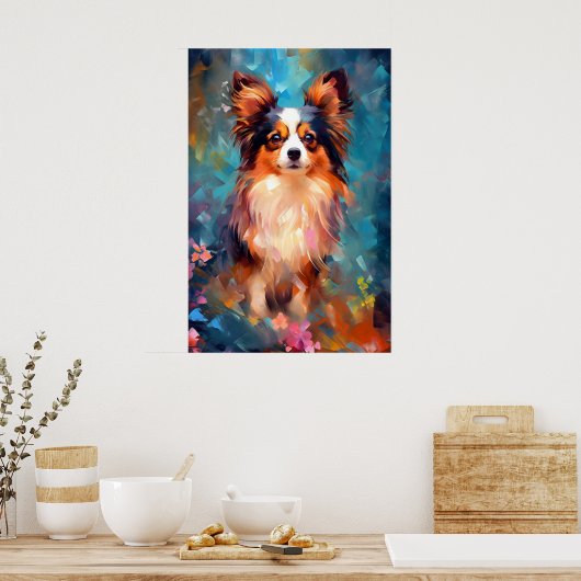 Poster Chien Papillon coloré Art (Cuisine)
