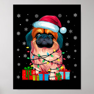 Poster Chien Pekingese Xmas laid éclaire Père Noël Peking