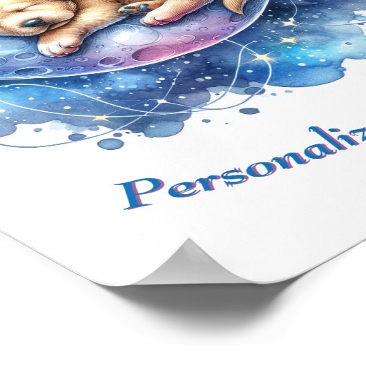 Poster Chien Personnalisé Mignon Endormi sur la Lune (Coin)