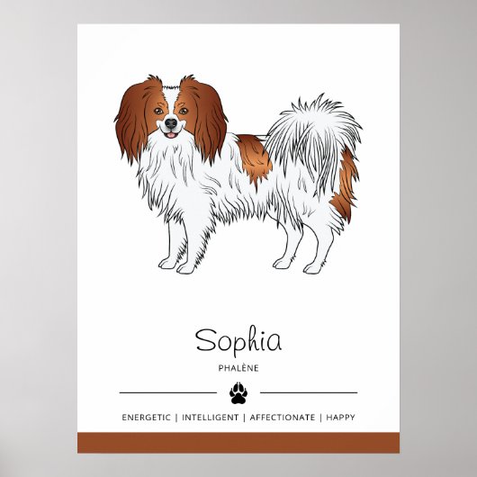 Poster Chien Phalène Rouge Et Blanc Avec Le Nom Du Propri (Devant)