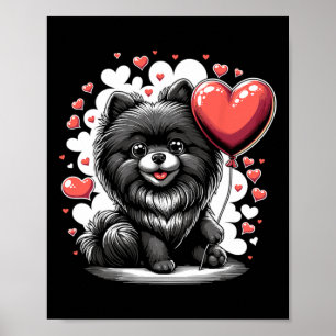 Poster Chien Pomeranian noir Saint-Valentin Propriétaire