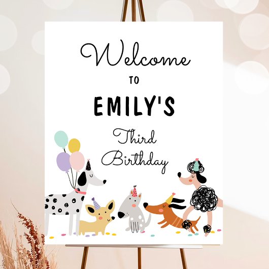 Poster Chien Puppy Pawty Moderne Fille Accueil Anniversai