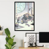Poster Chien Raccon japonais Tanuki Ukiyo-e par Yoshitosh (Bureau à domicile)