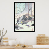 Poster Chien Raccon japonais Tanuki Ukiyo-e par Yoshitosh (Cuisine)