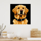 Poster Chien Retriever doré avec collier noir (Cuisine)