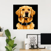 Poster Chien Retriever doré avec collier noir (Bureau à domicile)