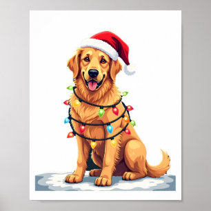 Poster Chien Retriever Doré Santa Noël Xmas Lumières (