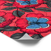 Poster Chien rose et papillons en rouge et bleu (Coin)