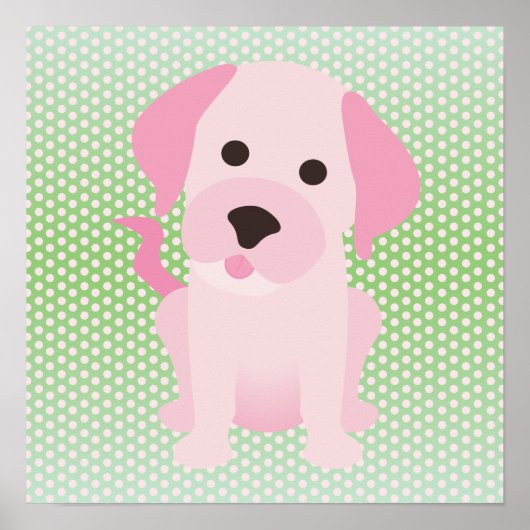 Poster Chien rose et vert chiot (Devant)