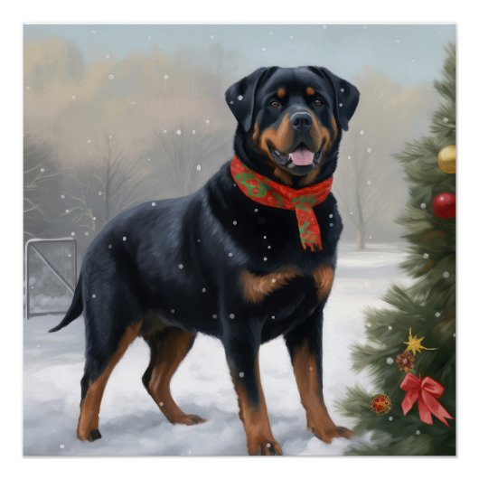 Poster Chien Rottweiler pendant Noël de neige (Devant)