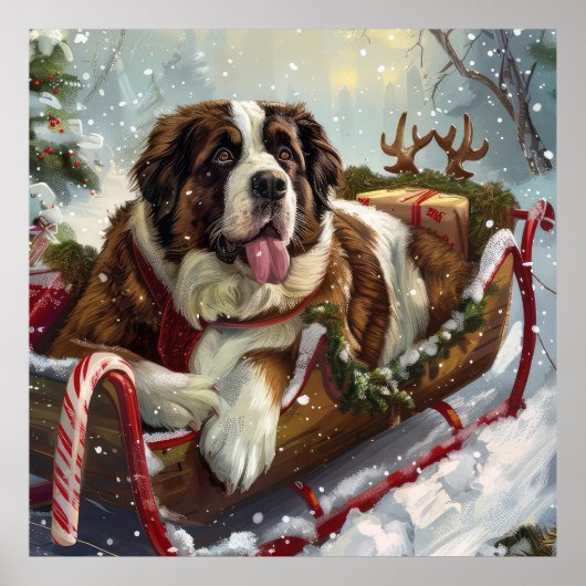 Poster Chien Saint-Bernard Noël Festif  (Devant)