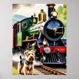 Poster Chien saluant un train à vapeur