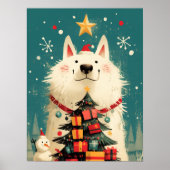 Poster Chien Samoyède mignon avec Noël (Devant)