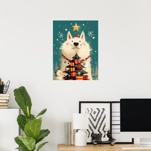 Poster Chien Samoyède mignon avec Noël (Bureau à domicile)