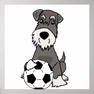 Poster Chien Schnauzer Jouant au Soccer Caricature