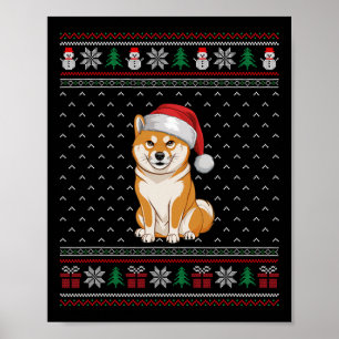 Poster Chien Shiba Inu portant le chapeau de Santa Hat la