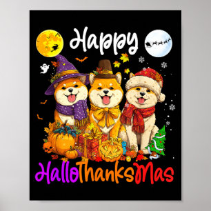 Poster Chien Shiba Noël Action de grâce Joyeux Halloween