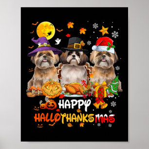 Poster Chien Shih Tzu Joyeux Halloween Thanksgiving Joyeu